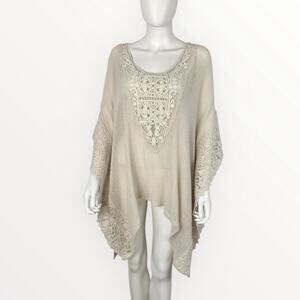 Nordstrom Beige Swim Tunic Coverup Crochet Beachwear One Size Open Knit Top